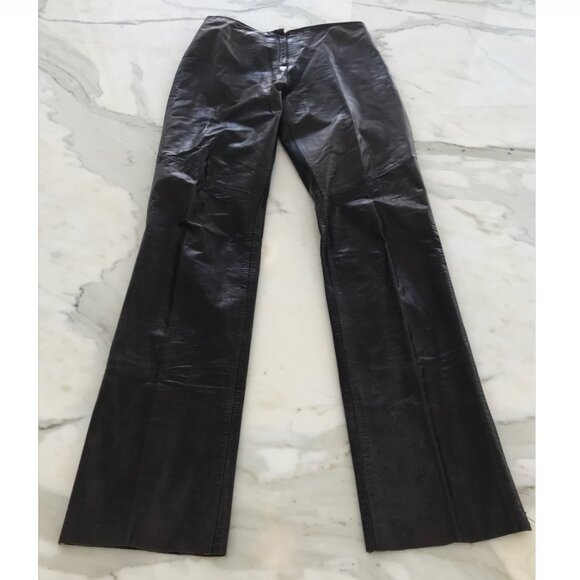 VAUNT BROWN LEATHER ITALIAN BOOTCUT PANTS SIZE US 4 - Picture 2 of 16
